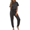 image:imagePrinStory Womens Pajama Sets Raglan Short Sleeve Pjs 2 Piece Lounge Set  Soft Pj Sets with Pockets Lightweight SleepwearCrew Neck Loungewear with Binding Elastic Ankle Cuffs Pj PantsDark Gray
