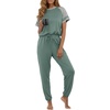 image:imagePrinStory Womens Pajama Sets Raglan Short Sleeve Pjs 2 Piece Lounge Set  Soft Pj Sets with Pockets Lightweight SleepwearCrew Neck Loungewear with Binding Elastic Ankle Cuffs Pj PantsHaze Blue