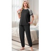 image:imagePrinStory Womens Pajama Sets Raglan Short Sleeve Pjs 2 Piece Lounge Set  Soft Pj Sets with Pockets Lightweight SleepwearCrew Neck Loungewear with Binding Elastic Ankle Cuffs Pj PantsBlack
