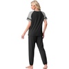 image:imagePrinStory Womens Pajama Sets Raglan Short Sleeve Pjs 2 Piece Lounge Set  Soft Pj Sets with Pockets Lightweight SleepwearCrew Neck Loungewear with Binding Elastic Ankle Cuffs Pj PantsBlack