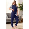 image:imagePrinStory Womens Pajama Sets Raglan Short Sleeve Pjs 2 Piece Lounge Set  Soft Pj Sets with Pockets Lightweight SleepwearCrew Neck Loungewear with Binding Elastic Ankle Cuffs Pj PantsNavy Blue