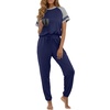 image:imagePrinStory Womens Pajama Sets Raglan Short Sleeve Pjs 2 Piece Lounge Set  Soft Pj Sets with Pockets Lightweight SleepwearCrew Neck Loungewear with Binding Elastic Ankle Cuffs Pj PantsNavy Blue