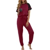 image:imagePrinStory Womens Pajama Sets Raglan Short Sleeve Pjs 2 Piece Lounge Set  Soft Pj Sets with Pockets Lightweight SleepwearCrew Neck Loungewear with Binding Elastic Ankle Cuffs Pj PantsWine Red