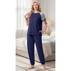image:imagePrinStory Womens Pajama Sets Raglan Short Sleeve Pjs 2 Piece Lounge Set  Soft Pj Sets with Pockets Lightweight SleepwearCrew Neck Loungewear with Binding Elastic Ankle Cuffs Pj PantsNavy Blue