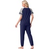 image:imagePrinStory Womens Pajama Sets Raglan Short Sleeve Pjs 2 Piece Lounge Set  Soft Pj Sets with Pockets Lightweight SleepwearCrew Neck Loungewear with Binding Elastic Ankle Cuffs Pj PantsNavy Blue