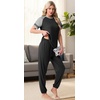 image:imagePrinStory Womens Pajama Sets Raglan Short Sleeve Pjs 2 Piece Lounge Set  Soft Pj Sets with Pockets Lightweight SleepwearCrew Neck Loungewear with Binding Elastic Ankle Cuffs Pj PantsBlack