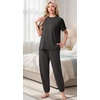 image:imagePrinStory Womens Pajama Sets Raglan Short Sleeve Pjs 2 Piece Lounge Set  Soft Pj Sets with Pockets Lightweight SleepwearCrew Neck Loungewear with Binding Elastic Ankle Cuffs Pj PantsDark Gray