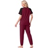 image:imagePrinStory Womens Pajama Sets Raglan Short Sleeve Pjs 2 Piece Lounge Set  Soft Pj Sets with Pockets Lightweight SleepwearCrew Neck Loungewear with Binding Elastic Ankle Cuffs Pj PantsWine Red