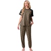 image:imagePrinStory Womens Pajama Sets Raglan Short Sleeve Pjs 2 Piece Lounge Set  Soft Pj Sets with Pockets Lightweight SleepwearCrew Neck Loungewear with Binding Elastic Ankle Cuffs Pj PantsFpld Khaki
