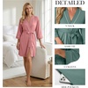 image:imagePrinStory Womens Robe Knee Length Soft Knit Bathrobe S2XL  VNeck 34 Sleeve Robes with Pockets Lightweight Breathable Bath Robe for Shower Spa Travel Home Party NursingPink