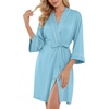 image:imagePrinStory Womens Robe Knee Length Soft Knit Bathrobe S2XL  VNeck 34 Sleeve Robes with Pockets Lightweight Breathable Bath Robe for Shower Spa Travel Home Party NursingSky Blue
