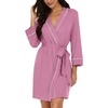 image:imagePrinStory Womens Robe Knee Length Soft Knit Bathrobe S2XL  VNeck 34 Sleeve Robes with Pockets Lightweight Breathable Bath Robe for Shower Spa Travel Home Party NursingPurple Red