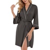 image:imagePrinStory Womens Robe Knee Length Soft Knit Bathrobe S2XL  VNeck 34 Sleeve Robes with Pockets Lightweight Breathable Bath Robe for Shower Spa Travel Home Party NursingDark Gray