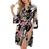 image:imagePrinStory Womens Robe Knee Length Soft Knit Bathrobe S2XL  VNeck 34 Sleeve Robes with Pockets Lightweight Breathable Bath Robe for Shower Spa Travel Home Party NursingFpbig Leaf Pink