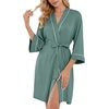 image:imagePrinStory Womens Robe Knee Length Soft Knit Bathrobe S2XL  VNeck 34 Sleeve Robes with Pockets Lightweight Breathable Bath Robe for Shower Spa Travel Home Party NursingHaze Blue
