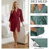 image:imagePrinStory Womens Robe Knee Length Soft Knit Bathrobe S2XL  VNeck 34 Sleeve Robes with Pockets Lightweight Breathable Bath Robe for Shower Spa Travel Home Party NursingWine Red