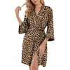 image:imagePrinStory Womens Robe Knee Length Soft Knit Bathrobe S2XL  VNeck 34 Sleeve Robes with Pockets Lightweight Breathable Bath Robe for Shower Spa Travel Home Party NursingFpapricot Ld Print
