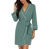 image:imagePrinStory Womens Robe Knee Length Soft Knit Bathrobe S2XL  VNeck 34 Sleeve Robes with Pockets Lightweight Breathable Bath Robe for Shower Spa Travel Home Party NursingHaze Blue