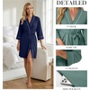 image:imagePrinStory Womens Robe Knee Length Soft Knit Bathrobe S2XL  VNeck 34 Sleeve Robes with Pockets Lightweight Breathable Bath Robe for Shower Spa Travel Home Party NursingNavy Blue