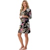 image:imagePrinStory Womens Robe Knee Length Soft Knit Bathrobe S2XL  VNeck 34 Sleeve Robes with Pockets Lightweight Breathable Bath Robe for Shower Spa Travel Home Party NursingFpbig Leaf Pink