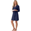 image:imagePrinStory Womens Robe Knee Length Soft Knit Bathrobe S2XL  VNeck 34 Sleeve Robes with Pockets Lightweight Breathable Bath Robe for Shower Spa Travel Home Party NursingNavy Blue