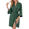 image:imagePrinStory Womens Robe Knee Length Soft Knit Bathrobe S2XL  VNeck 34 Sleeve Robes with Pockets Lightweight Breathable Bath Robe for Shower Spa Travel Home Party NursingDark Green