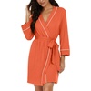 image:imagePrinStory Womens Robe Knee Length Soft Knit Bathrobe S2XL  VNeck 34 Sleeve Robes with Pockets Lightweight Breathable Bath Robe for Shower Spa Travel Home Party NursingOrange