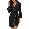 image:imagePrinStory Womens Robe Knee Length Soft Knit Bathrobe S2XL  VNeck 34 Sleeve Robes with Pockets Lightweight Breathable Bath Robe for Shower Spa Travel Home Party NursingBlack