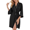 image:imagePrinStory Womens Robe Knee Length Soft Knit Bathrobe S2XL  VNeck 34 Sleeve Robes with Pockets Lightweight Breathable Bath Robe for Shower Spa Travel Home Party NursingBlack