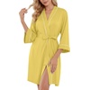 image:imagePrinStory Womens Robe Knee Length Soft Knit Bathrobe S2XL  VNeck 34 Sleeve Robes with Pockets Lightweight Breathable Bath Robe for Shower Spa Travel Home Party NursingButter Yellow