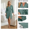 image:imagePrinStory Womens Robe Knee Length Soft Knit Bathrobe S2XL  VNeck 34 Sleeve Robes with Pockets Lightweight Breathable Bath Robe for Shower Spa Travel Home Party NursingHaze Blue