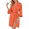 image:imagePrinStory Womens Robe Knee Length Soft Knit Bathrobe S2XL  VNeck 34 Sleeve Robes with Pockets Lightweight Breathable Bath Robe for Shower Spa Travel Home Party NursingOrange