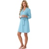 image:imagePrinStory Womens Robe Knee Length Soft Knit Bathrobe S2XL  VNeck 34 Sleeve Robes with Pockets Lightweight Breathable Bath Robe for Shower Spa Travel Home Party NursingSky Blue
