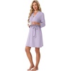 image:imagePrinStory Womens Robe Knee Length Soft Knit Bathrobe S2XL  VNeck 34 Sleeve Robes with Pockets Lightweight Breathable Bath Robe for Shower Spa Travel Home Party NursingLight Purple