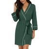 image:imagePrinStory Womens Robe Knee Length Soft Knit Bathrobe S2XL  VNeck 34 Sleeve Robes with Pockets Lightweight Breathable Bath Robe for Shower Spa Travel Home Party NursingDark Green