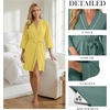image:imagePrinStory Womens Robe Knee Length Soft Knit Bathrobe S2XL  VNeck 34 Sleeve Robes with Pockets Lightweight Breathable Bath Robe for Shower Spa Travel Home Party NursingButter Yellow
