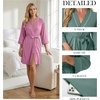 image:imagePrinStory Womens Robe Knee Length Soft Knit Bathrobe S2XL  VNeck 34 Sleeve Robes with Pockets Lightweight Breathable Bath Robe for Shower Spa Travel Home Party NursingPurple Red