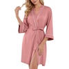 image:imagePrinStory Womens Robe Knee Length Soft Knit Bathrobe S2XL  VNeck 34 Sleeve Robes with Pockets Lightweight Breathable Bath Robe for Shower Spa Travel Home Party NursingPink