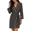image:imagePrinStory Womens Robe Knee Length Soft Knit Bathrobe S2XL  VNeck 34 Sleeve Robes with Pockets Lightweight Breathable Bath Robe for Shower Spa Travel Home Party NursingDark Gray