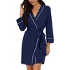 image:imagePrinStory Womens Robe Knee Length Soft Knit Bathrobe S2XL  VNeck 34 Sleeve Robes with Pockets Lightweight Breathable Bath Robe for Shower Spa Travel Home Party NursingNavy Blue