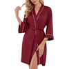image:imagePrinStory Womens Robe Knee Length Soft Knit Bathrobe S2XL  VNeck 34 Sleeve Robes with Pockets Lightweight Breathable Bath Robe for Shower Spa Travel Home Party NursingWine Red