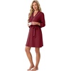 image:imagePrinStory Womens Robe Knee Length Soft Knit Bathrobe S2XL  VNeck 34 Sleeve Robes with Pockets Lightweight Breathable Bath Robe for Shower Spa Travel Home Party NursingWine Red