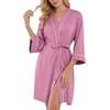 image:imagePrinStory Womens Robe Knee Length Soft Knit Bathrobe S2XL  VNeck 34 Sleeve Robes with Pockets Lightweight Breathable Bath Robe for Shower Spa Travel Home Party NursingPurple Red