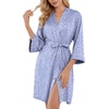 image:imagePrinStory Womens Robe Knee Length Soft Knit Bathrobe S2XL  VNeck 34 Sleeve Robes with Pockets Lightweight Breathable Bath Robe for Shower Spa Travel Home Party NursingFpspot Blue