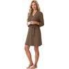 image:imagePrinStory Womens Robe Knee Length Soft Knit Bathrobe S2XL  VNeck 34 Sleeve Robes with Pockets Lightweight Breathable Bath Robe for Shower Spa Travel Home Party NursingBrown