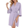image:imagePrinStory Womens Robe Knee Length Soft Knit Bathrobe S2XL  VNeck 34 Sleeve Robes with Pockets Lightweight Breathable Bath Robe for Shower Spa Travel Home Party NursingLight Purple