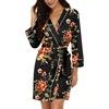 image:imagePrinStory Womens Robe Knee Length Soft Knit Bathrobe S2XL  VNeck 34 Sleeve Robes with Pockets Lightweight Breathable Bath Robe for Shower Spa Travel Home Party NursingFpred Brown Black