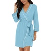 image:imagePrinStory Womens Robe Knee Length Soft Knit Bathrobe S2XL  VNeck 34 Sleeve Robes with Pockets Lightweight Breathable Bath Robe for Shower Spa Travel Home Party NursingSky Blue