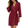 image:imagePrinStory Womens Robe Knee Length Soft Knit Bathrobe S2XL  VNeck 34 Sleeve Robes with Pockets Lightweight Breathable Bath Robe for Shower Spa Travel Home Party NursingWine Red