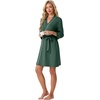 image:imagePrinStory Womens Robe Knee Length Soft Knit Bathrobe S2XL  VNeck 34 Sleeve Robes with Pockets Lightweight Breathable Bath Robe for Shower Spa Travel Home Party NursingDark Green